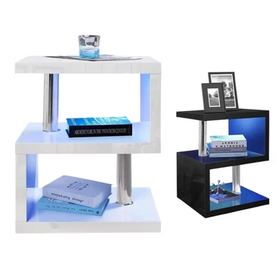 Small Side Table With Storage LED High Gloss Sofa End Coffee Table Living Room