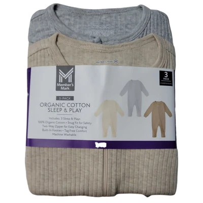 Paquete de 3 Member's Mark Baby de algodón orgánico suave para dormir y jugar Foto 1 de 3