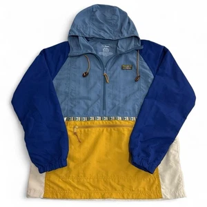LL Bean Mens L Mountain Classic Anorak Pullover Windbreaker Aztec Hooded Jacket - Picture 1 of 5