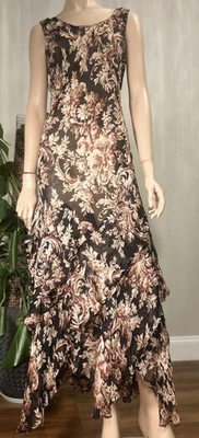 Vintage Asymmetric Hem Maxi Sheer Fairy Whimsy Grunge Floral Dress 90s Y2K Sz 12 - Image 1 of 4
