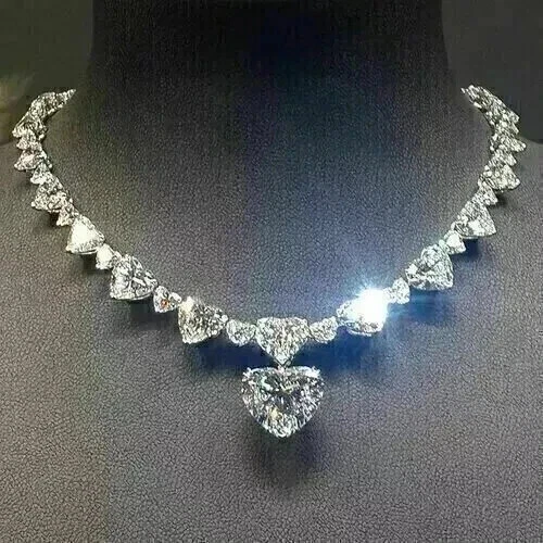 Collar de tenis para mujer 50 quilates corte corazón diamante simulado chapado en oro blanco de 14 quilates Foto 1 de 4