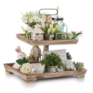 Tiered Tray for Table Decor: 2 Tier Farmhouse Serving 15" x 12" x 1.9" Brown - Picture 1 of 7