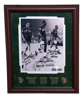 Bill Russell Sam Jones John Havlicek Signed Framed 8x10 Photo Boston Celtics JSA - Image 1 of 4