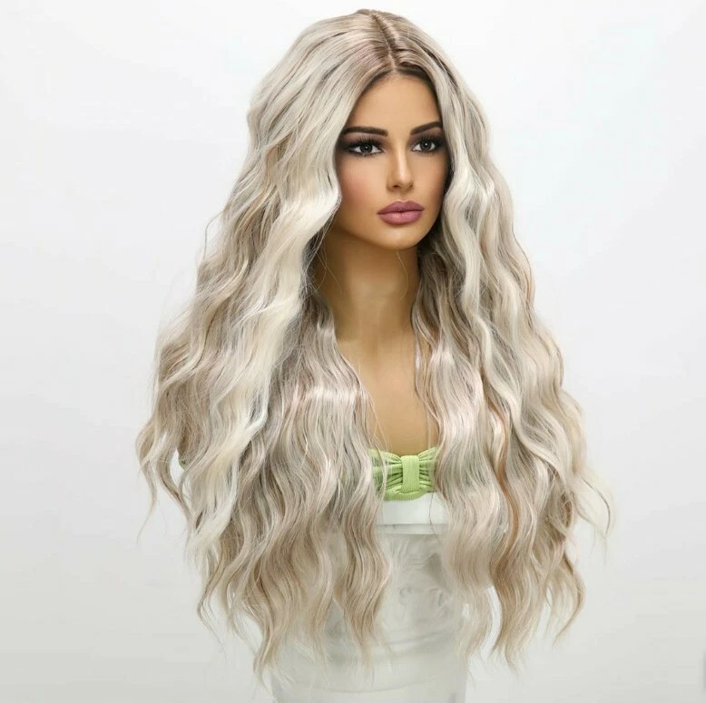 Парик с кружевной передней частью HD светлый светлый светлый длинные волнистые человеческие волосы смесь акценты вьющиеся  - Изображение 1 из 4