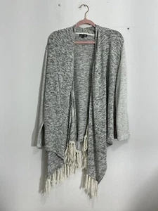 Womans RXB Gray Open Front Long Sleeve Cardigan Sweater Fringe XL - Picture 1 of 8