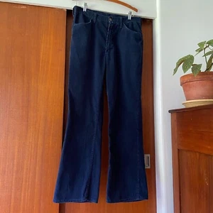 Vintage 1970s Navy Blue Wrangler Corduroy Bell Bottom Pants 33 in Waist - Picture 1 of 4