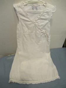 CC) Girls size 7 A Line Off White 100% Cotton Lining Linen Dress Lace Trim - Picture 1 of 6