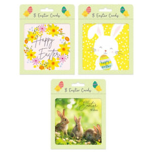 Easter Cards - 8 Pack Cute Design Gift Greeting Happy Envelopes Kids Children 