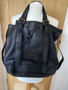 Timberland Very Large Black Leather Shopper Bag, Adjustable Hand Straps