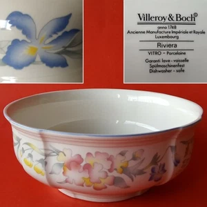 Villeroy & Boch Luxembourg 'Riviera' 8" Round Vegetable Bowl. Flowers. Blue Rim - Picture 1 of 12