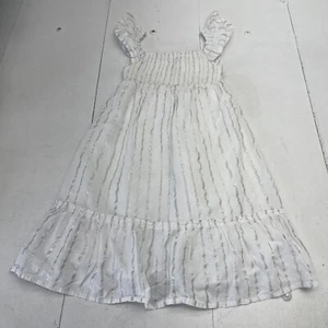 Gap Kids White Silver Shiny Smocked MIDI Dress Youth Girls Size Medium New - Picture 1 of 6