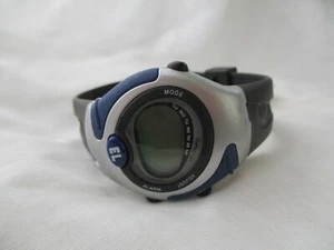 Armitron EL Digital Watch WR 50M Silver Tone Blue Black Modern Stylish WORKING! - Picture 1 of 12