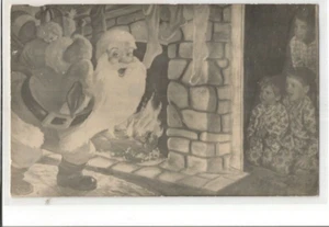 RPPC SANTA CLAUS REAL PHOTO CHRISTMAS XMAS STOCKINGS FIRE PLACE DOLL - Picture 1 of 2