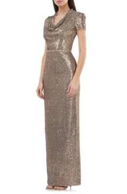 JS COLLECTIONS Sequin Cowl Neck Column Gown (size 14) - Image 1 of 4