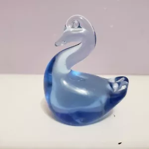 Duck Art Glass Blue /Clear Figurine Paperweight Home Office Decor 3"×2.25" - Picture 1 of 9