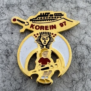 Korein 97 Shriners Freemason Enamel Lapel Pin Hat Tie Tack Fez Gold Tone Vintage - Picture 1 of 3