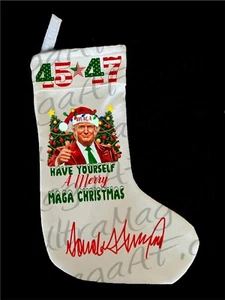 HAVE MAGA MERRY CHRISTMAS SANTA TRUMP 45 47 signature Custom Christmas stocking - Picture 1 of 1
