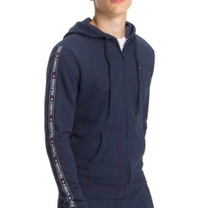 Tommy Hilfiger Mens Logo Tape Hoody Navy - Picture 1 of 3