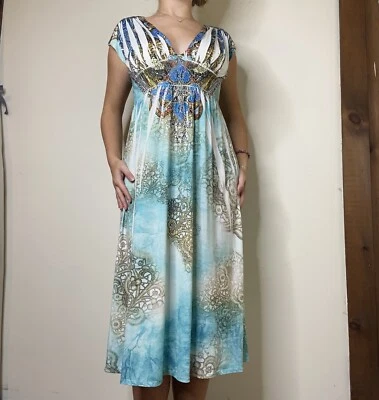Vestido Midi Cristina Love Estrás Estampado Mixto Country Teal Talla Mediana Foto 1 de 4