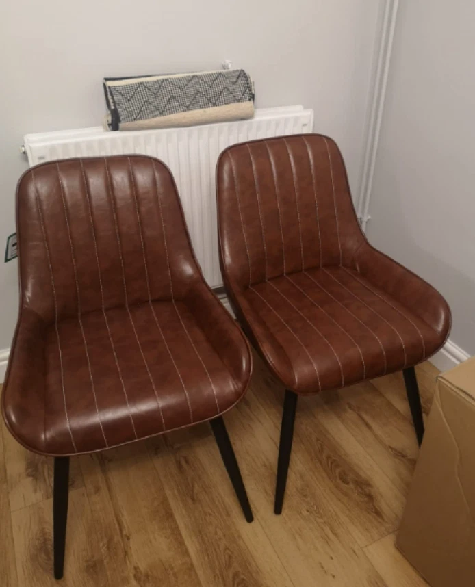 Industrial Dining Chairs Rustic Metal PU Leather Seat Set 2 Vintage Retro Chair - Image 1 of 1