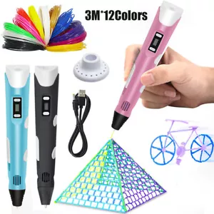 3D Printing Pen Set Doodle Printer Drawing 12 Colours PLA Filament Gift For Kids - Picture 1 of 14