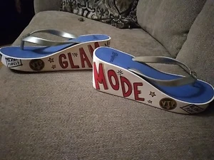 Rare Brighton Platform Wedge Thong Sandals Metal Diva Plate Couture Size 8-8.5 - Picture 1 of 14