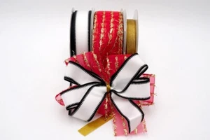 1.5" & 5/8" x 25YD + 1/2" 20YD White Stitch & Gold Wreath Ribbon(Fall & Summer) - Picture 1 of 5