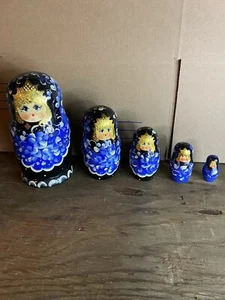 5er Set Russische Holz Matroschka Nestchen Puppen Schwarz & Metallic Gold Neuwertig! - Bild 1 von 12