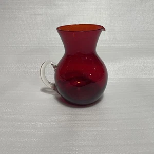 Vintage Tiny Ruby Red Glass Pitcher W/applied Clear Glass Handle & Tiny Spout - Picture 1 of 7