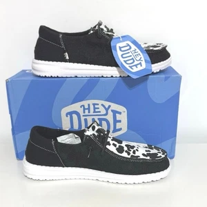 Zapatos con cordones Hey Dude para mujer Wendy Boho vaca salvaje de lona talla 7 negros blancos - Imagen 1 de 11