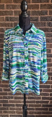 Top túnica arrugada de algodón con botones Breckenridge para mujer talla XL Foto 1 de 4