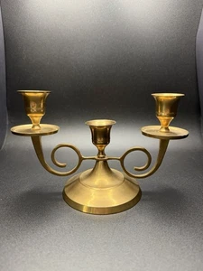 Vintage Brass Candelabra 3 Arm Candlestick Holder 7” Long - Picture 1 of 7