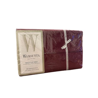 NUEVO WAMSUTTA Super Scale Plus Queen Sábana Plana Borgoña 50/50 Poli Algodón Cama Foto 1 de 4