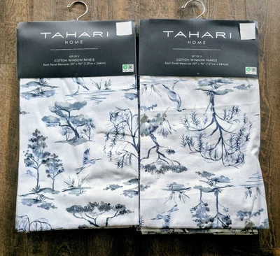 Tahari Juego de 4 Cortinas 50x96 Algodón Grúa y Árbol Boceto Paneles Naturaleza NUEVO Foto 1 de 4