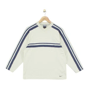 Vintage Nike V-Neck Sweatshirt Boys Size L Cream Y2K Pullover - Picture 1 of 14