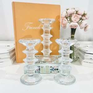 3 Iittala Glass Festivo Candle Holders 3-Rings + 4-Rings Timo Sarpaneva Signed - Picture 1 of 5