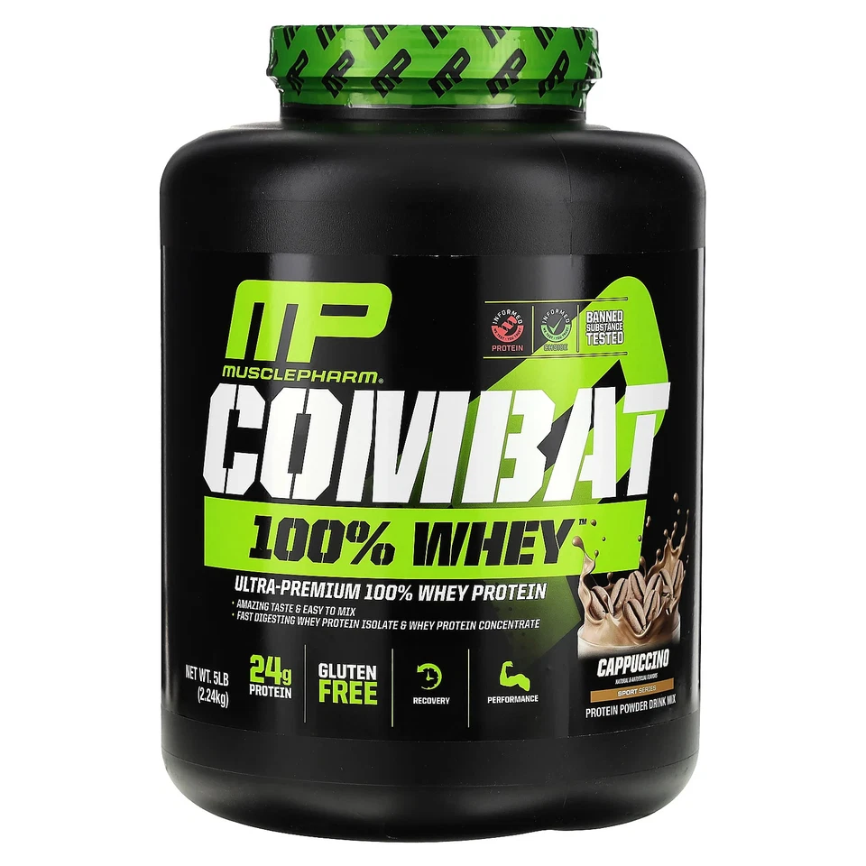 MusclePharm Combat Cappuccino Flavored Muscle-Building Whey Protein Powder 5lbs.