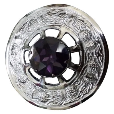 Broche escocés a cuadros de mosca falda escocesa acabado cromado piedra púrpura 3" metal Foto 1 de 4