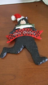 OSO NEGRO ~ PANCARTA DE FELIZ NAVIDAD Y PECES 8" COLGANTE DE PARED U ADORNO DE NAVIDAD - Imagen 1 de 4