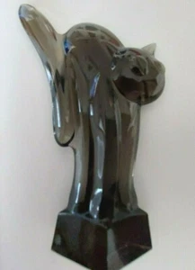 CAT - BOHEMIAN ART DECO LUDWIG MOSER CRYSTAL FIGURINE - SMOKE COLOR - Picture 1 of 11