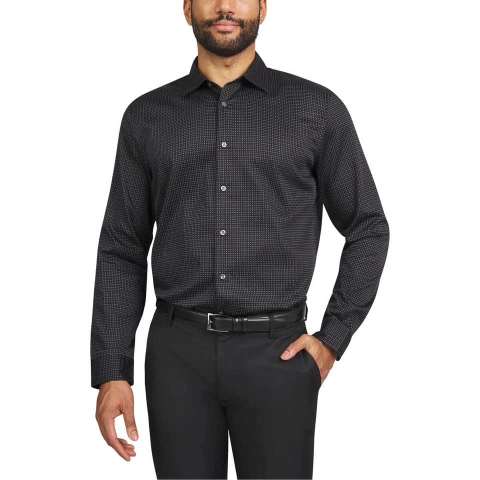 Tahari Men's Regular Fit Stretch Luxe Woven Dress Shirt Black Size M (327)