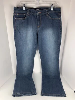 0544Daisy Fuentes Moda womens SZ 12  stretch faded dark flap bootcut jean - Image 1 of 3