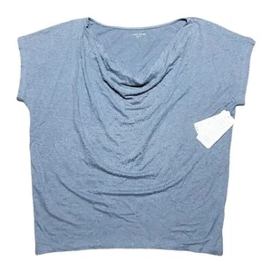 EILEEN FISHER Camiseta Jersey Gris Cuello Drapeado Vidrio Cuentas Lino S NUEVA - Imagen 1 de 8