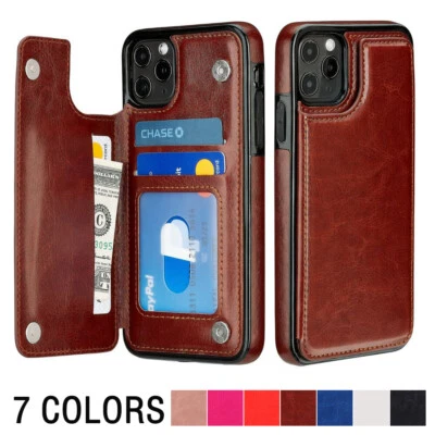 For iPhone 11 12 13 14 15 16 7 8 XS Wallet Case Cover Leather Magnetic Kickstand - Image 1 of 4