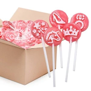 Princess Flat Pink Lollipops Icing Tattoo Raspberry Hard Candy, Bulk 2 Pounds - Picture 1 of 5
