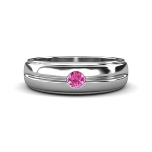 Round Pink Sapphire 3.50 mm Solitaire Men Wedding Ring 14K Gold JP:322043 - Picture 1 of 16
