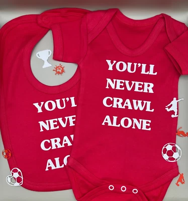 You’ll Never Crawl Alone Personalised Liverpool Novelty Baby Vest and Bib Set - Image 1 of 4