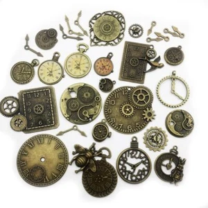 30 Pezzi Antico Bronzo Mix Scheletro Steampunk Orologio Quadrante Orologio Ingranaggio Ruota Ingranaggio P... - Foto 1 di 3
