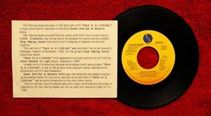 TALKING HEADS   ONCE IN A LIFETIME   1984 PROMO 45 W/ RARE INSERT   DAVID BYRNE - Picture 1 of 2