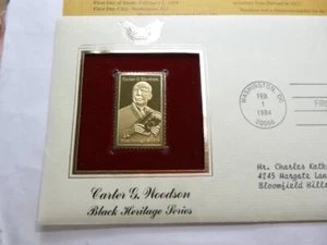 CARTER G. WOODSON BLACK HERITAGE IST DAY ISSUE 1984 USPS 24KT GOLD STAMP SET F2 - Picture 1 of 4